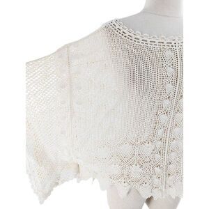 Sparrow Women Cream Batwing Sleeve Crochet Lace Cotton Poncho Size Medium